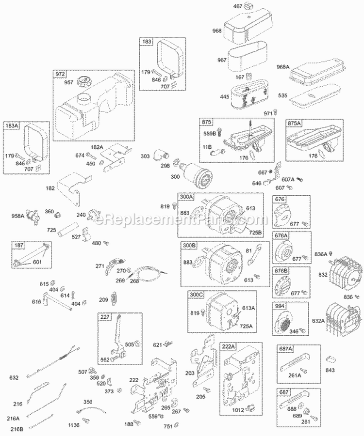 Fuel Control Bracket Muffler Air Cleaner Diagram and Parts List for  Briggs and Stratton Engine